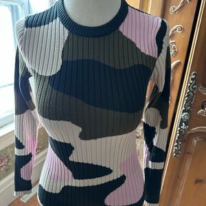 Minnie Rose Ribbed Knit Top in Green and Cream